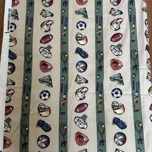 BLOOMCRAFT SOCCER FOOTBALL SPORTS Beige STRIPE FABRIC Yardage